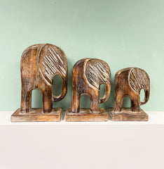 Natural Wooden Elephants Set of 3 - 20, 25, 30cm