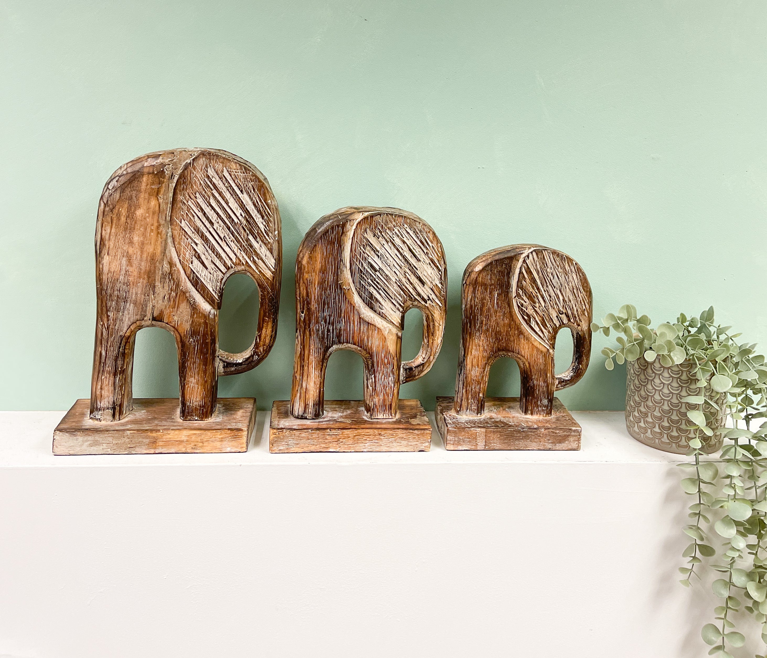 Natural Wooden Elephants Set of 3 - 20, 25, 30cm