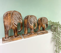 Natural Wooden Elephants Set of 3 - 20, 25, 30cm