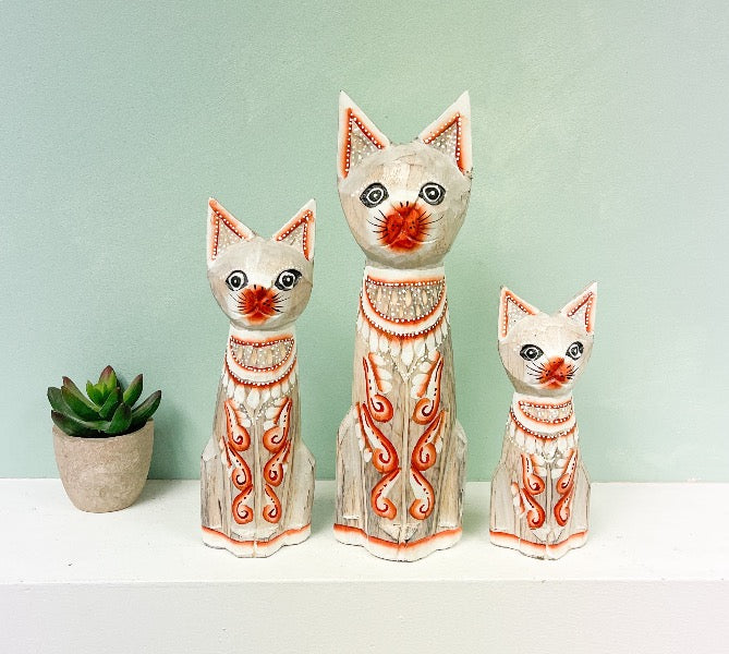 Wooden Painted Cats Natural - Set of 3