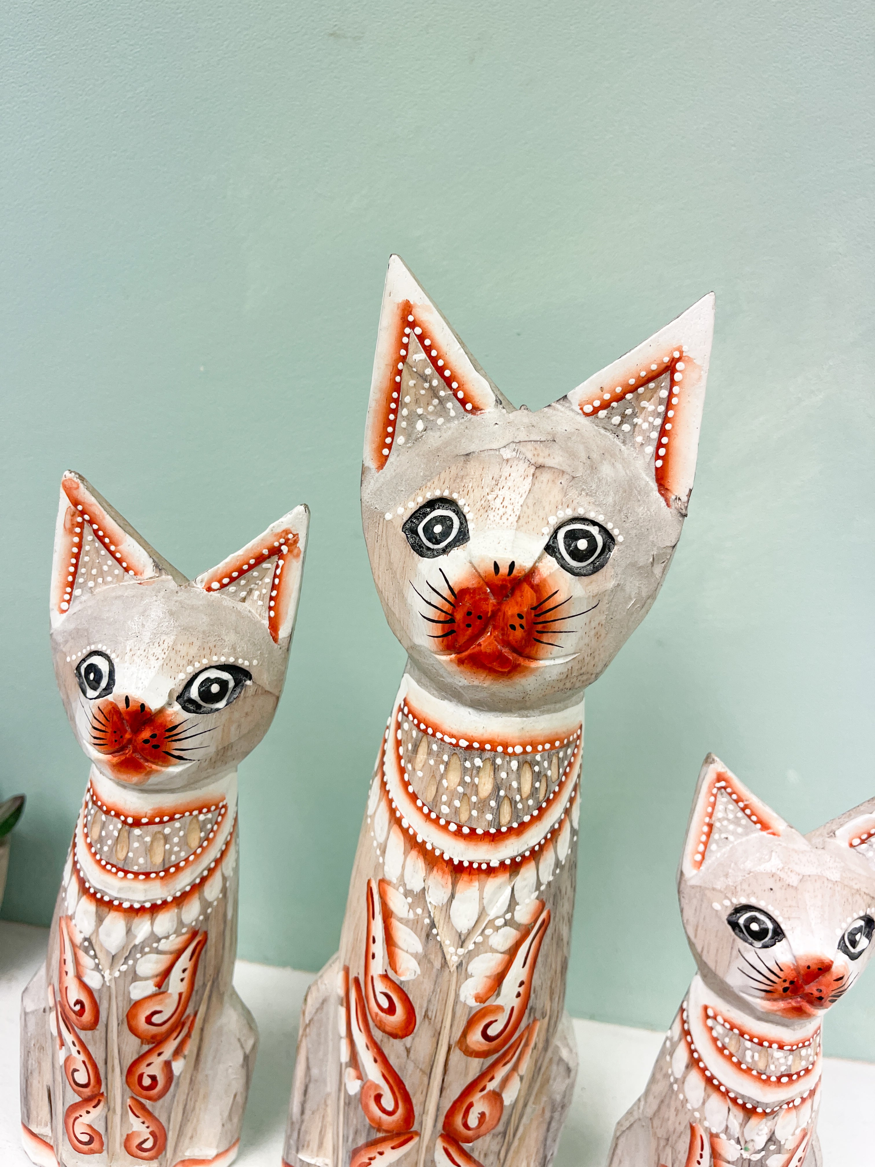 Wooden Painted Cats Natural - Set of 3