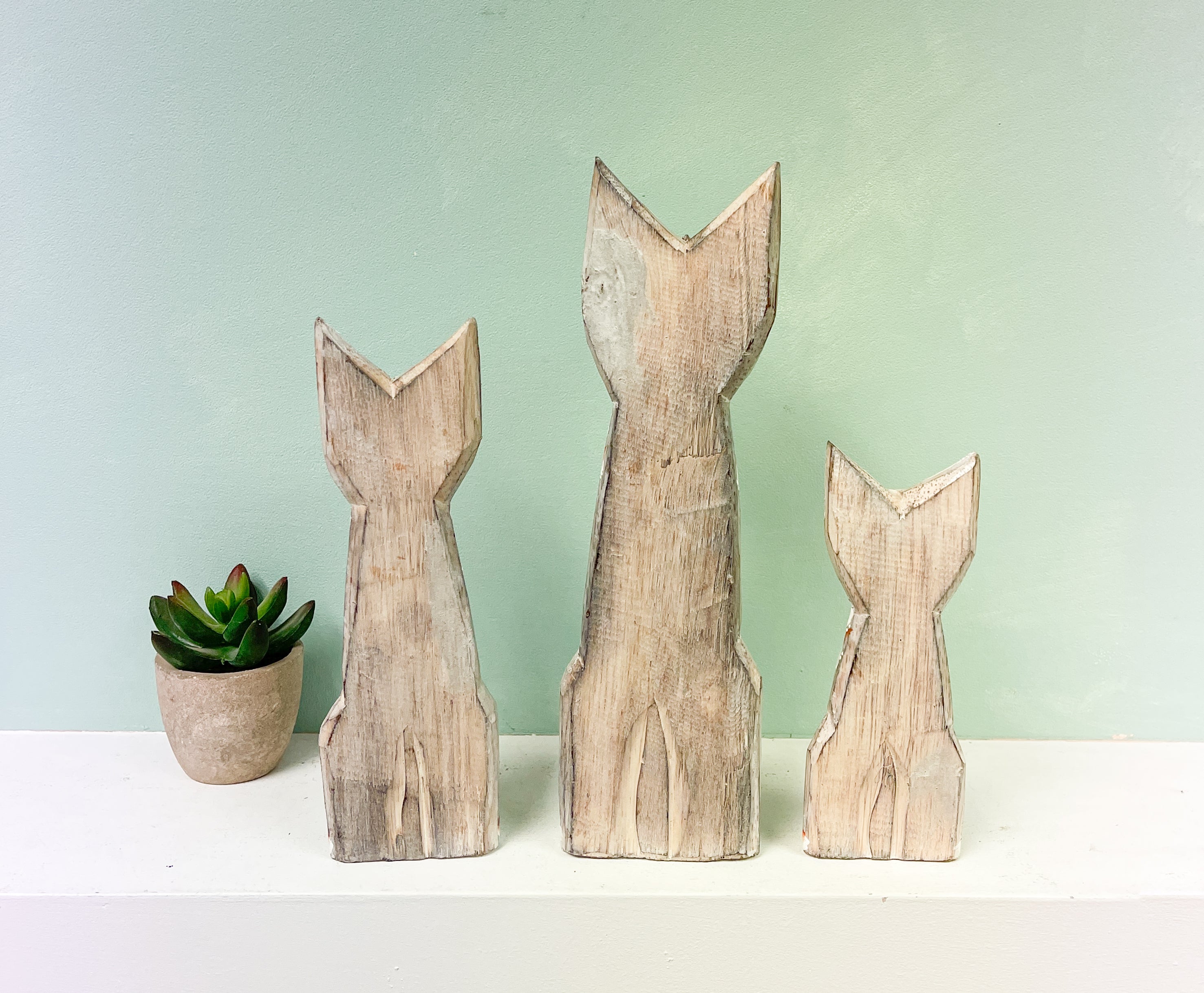 Wooden Painted Cats Natural - Set of 3