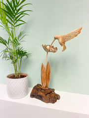 Hummingbird with Flower on Log Base