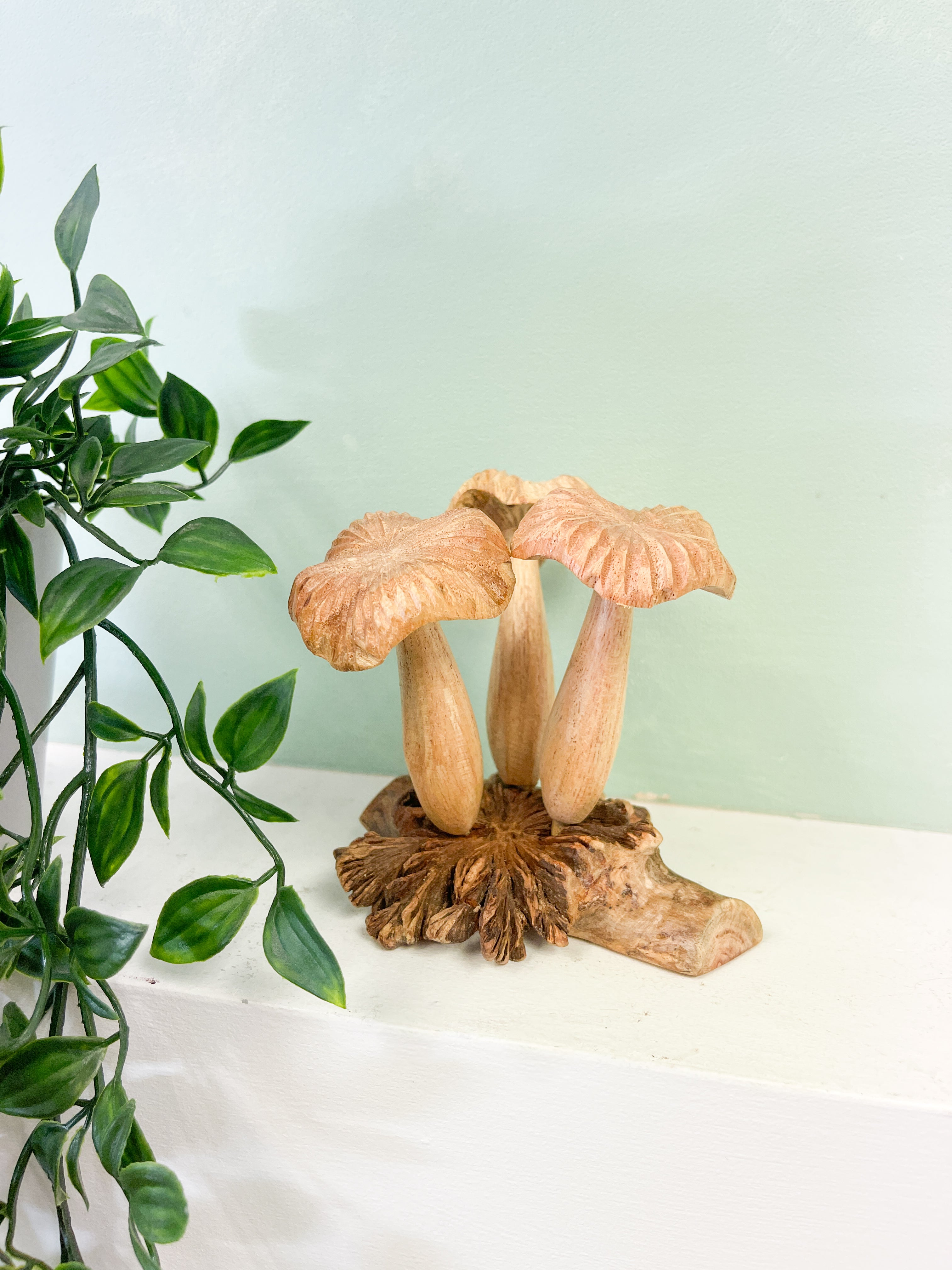 Wooden Mushrooms Group of Three on Parasite Wood