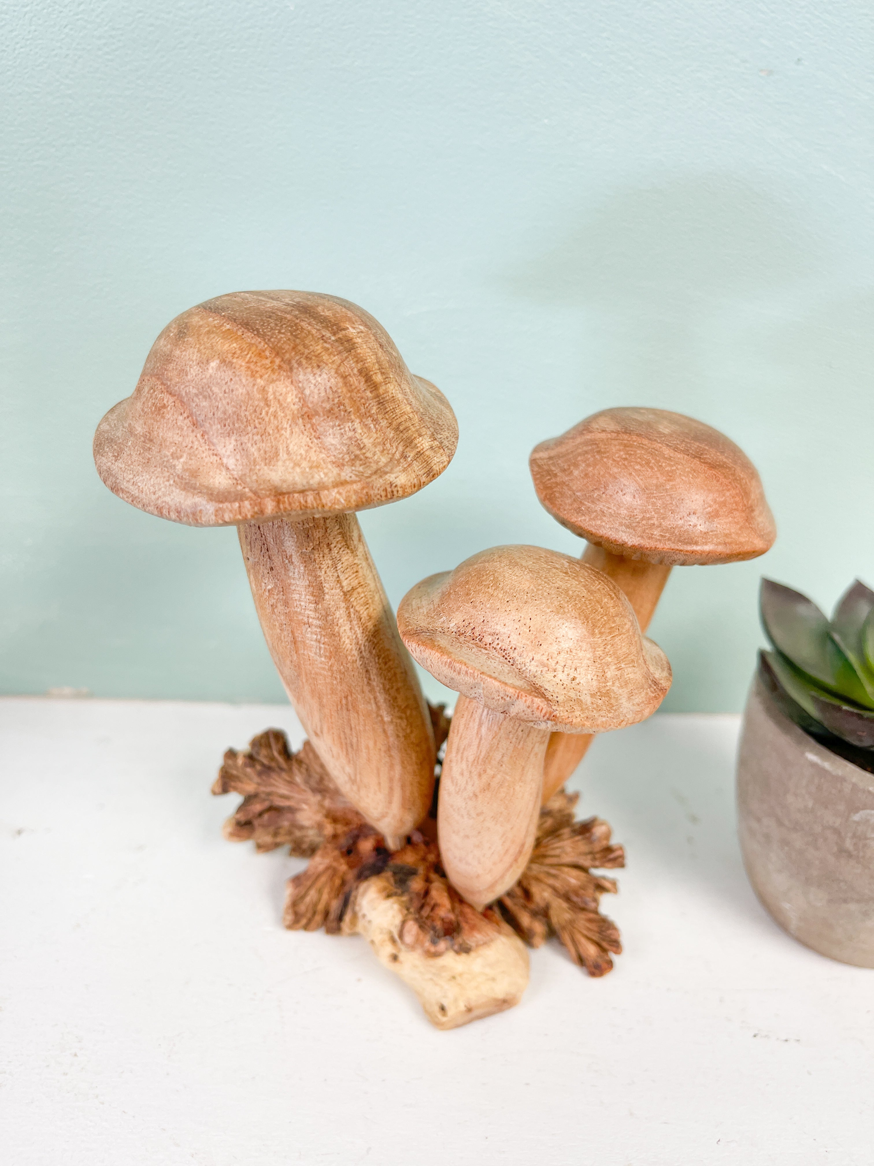 Copy of Wooden Mushrooms Group of Three on Parasite Wood