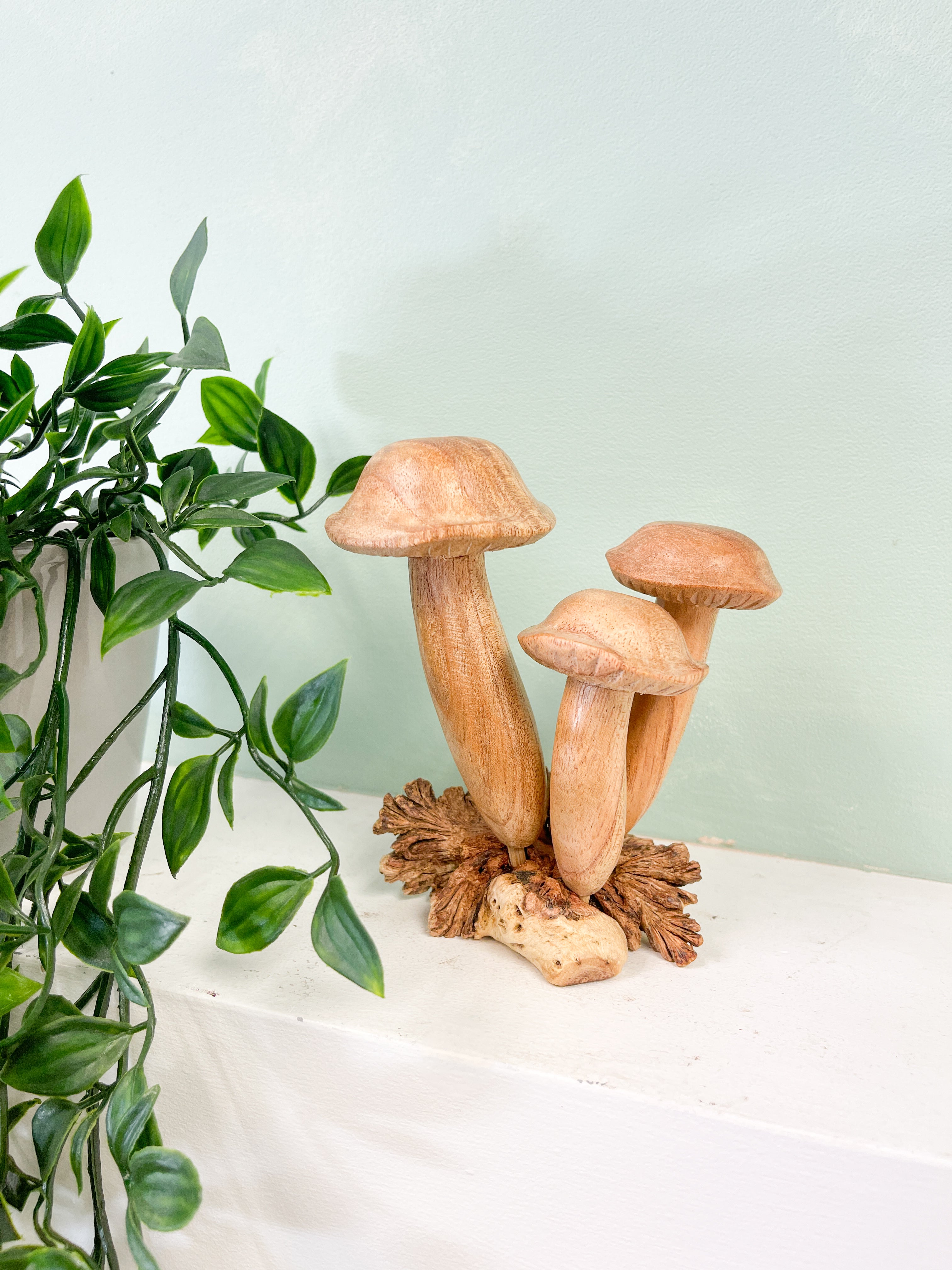 Copy of Wooden Mushrooms Group of Three on Parasite Wood