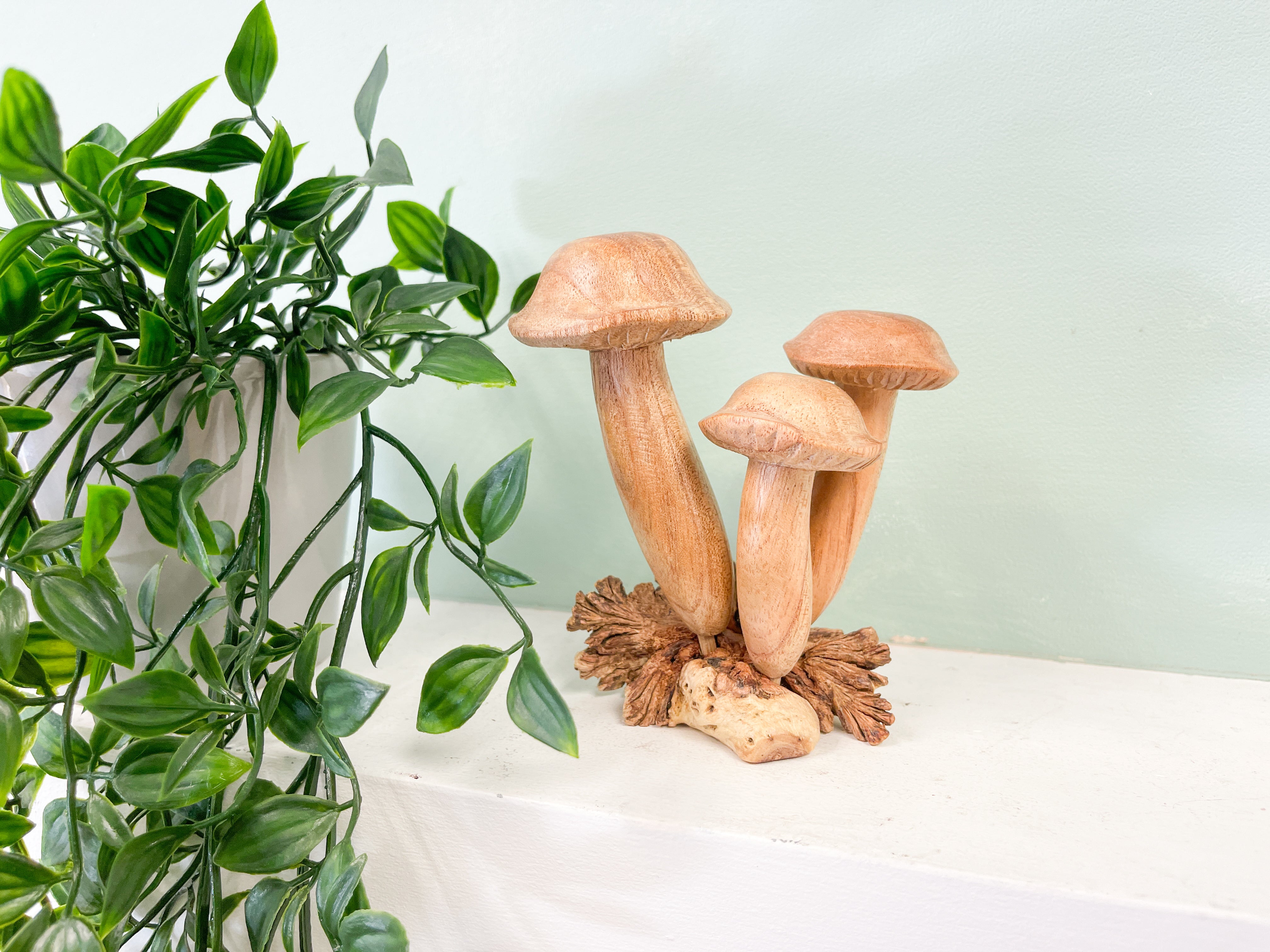 Copy of Wooden Mushrooms Group of Three on Parasite Wood