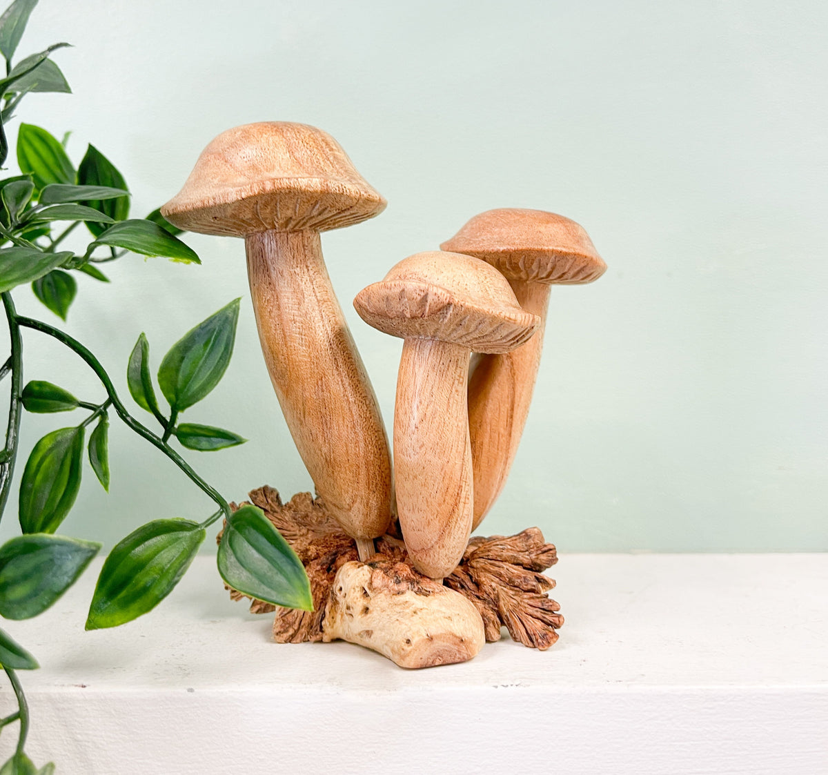 Copy of Wooden Mushrooms Group of Three on Parasite Wood