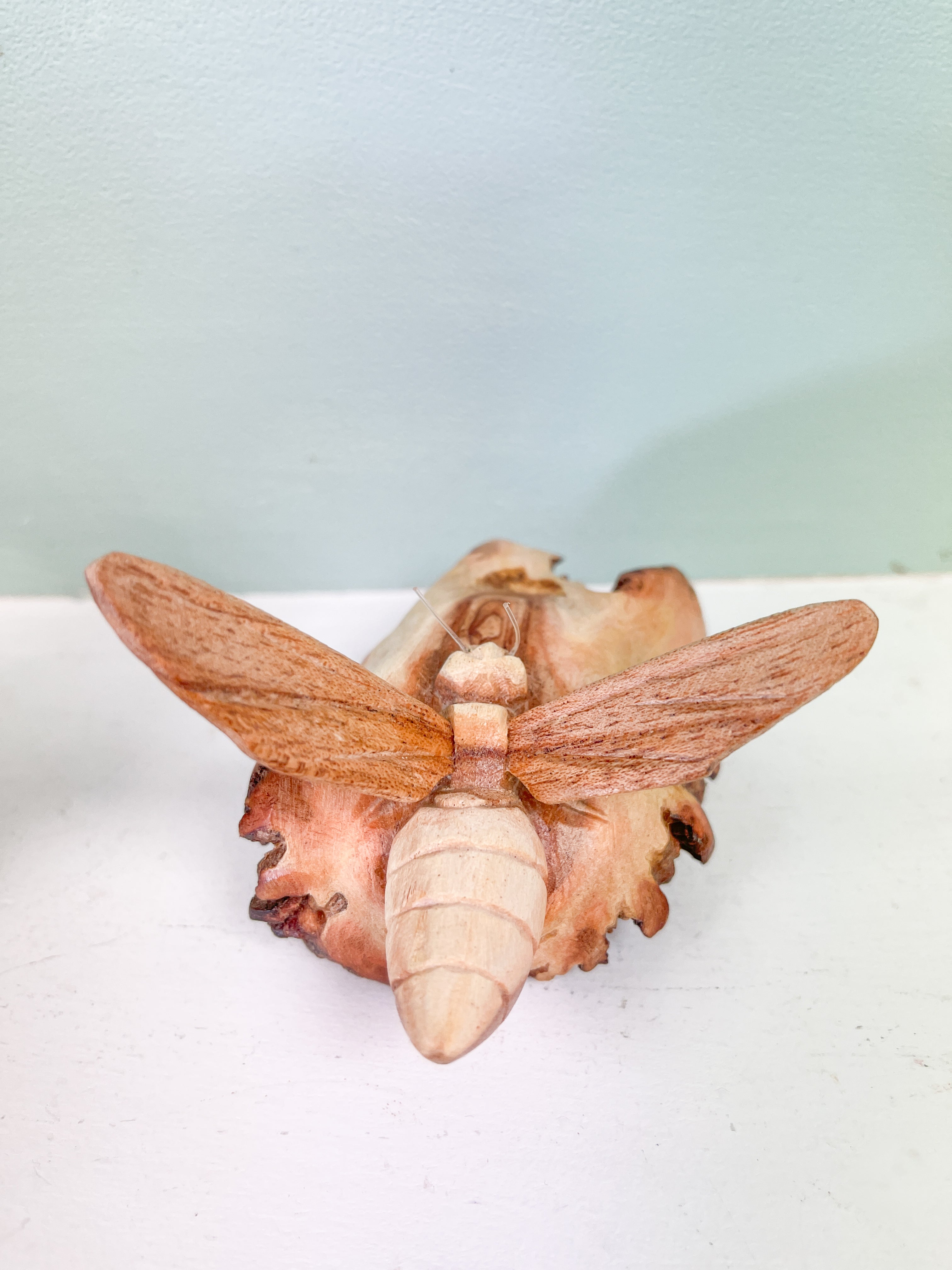 Wooden Bee Carving On Parasite Wood Base