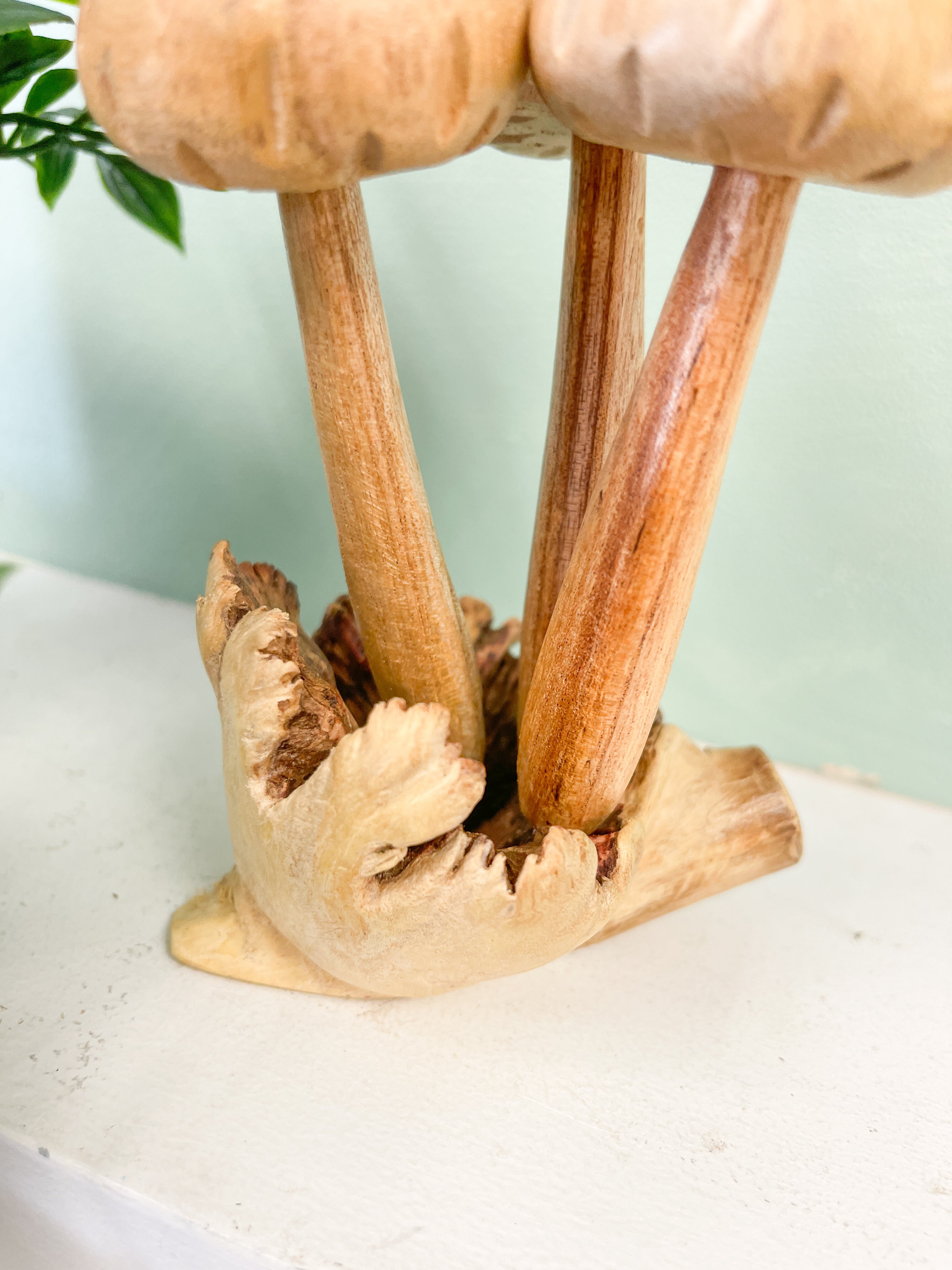 Wooden Morel Mushrooms Group of 3 on Parasite Wood