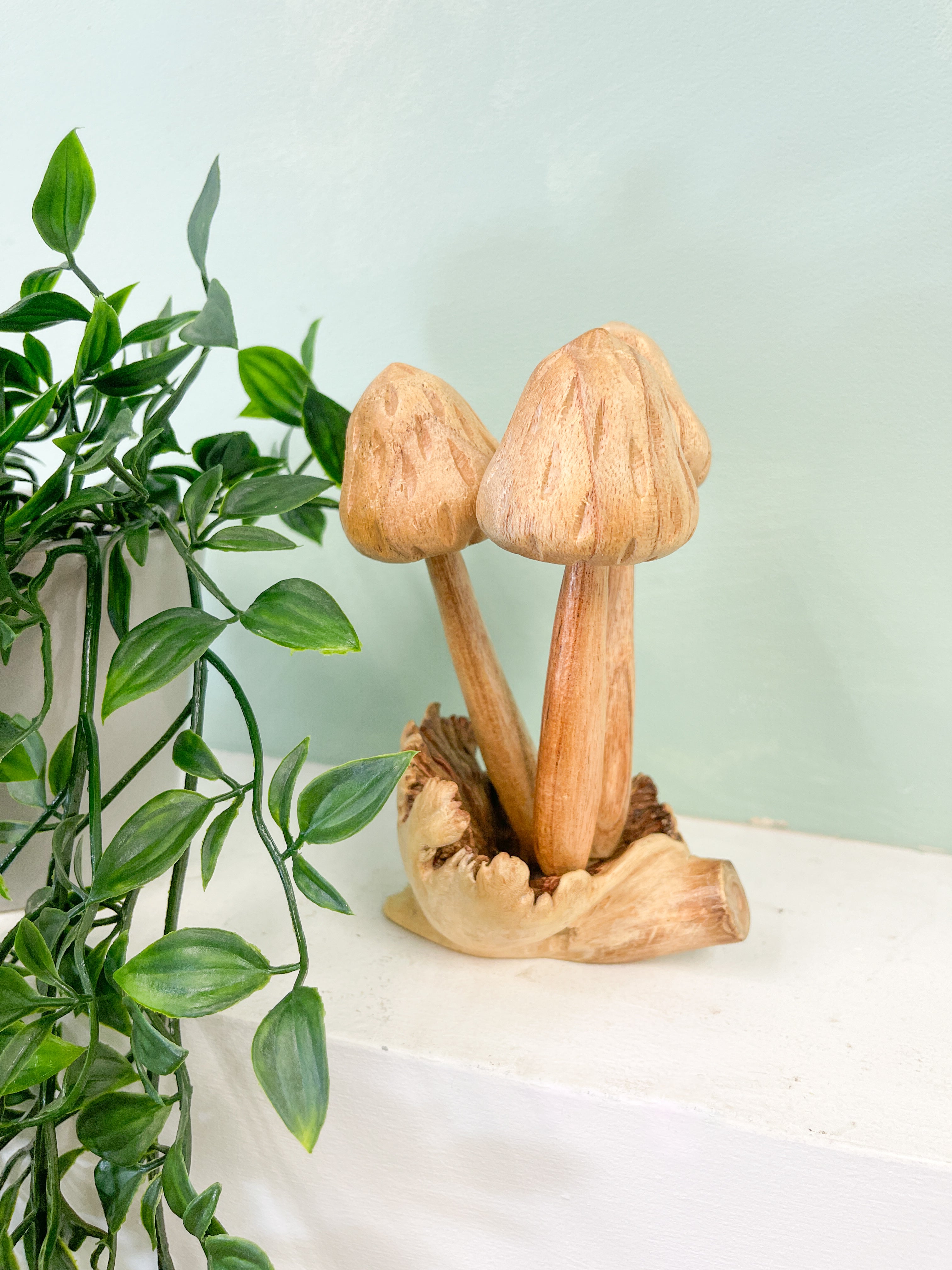 Wooden Morel Mushrooms Group of 3 on Parasite Wood