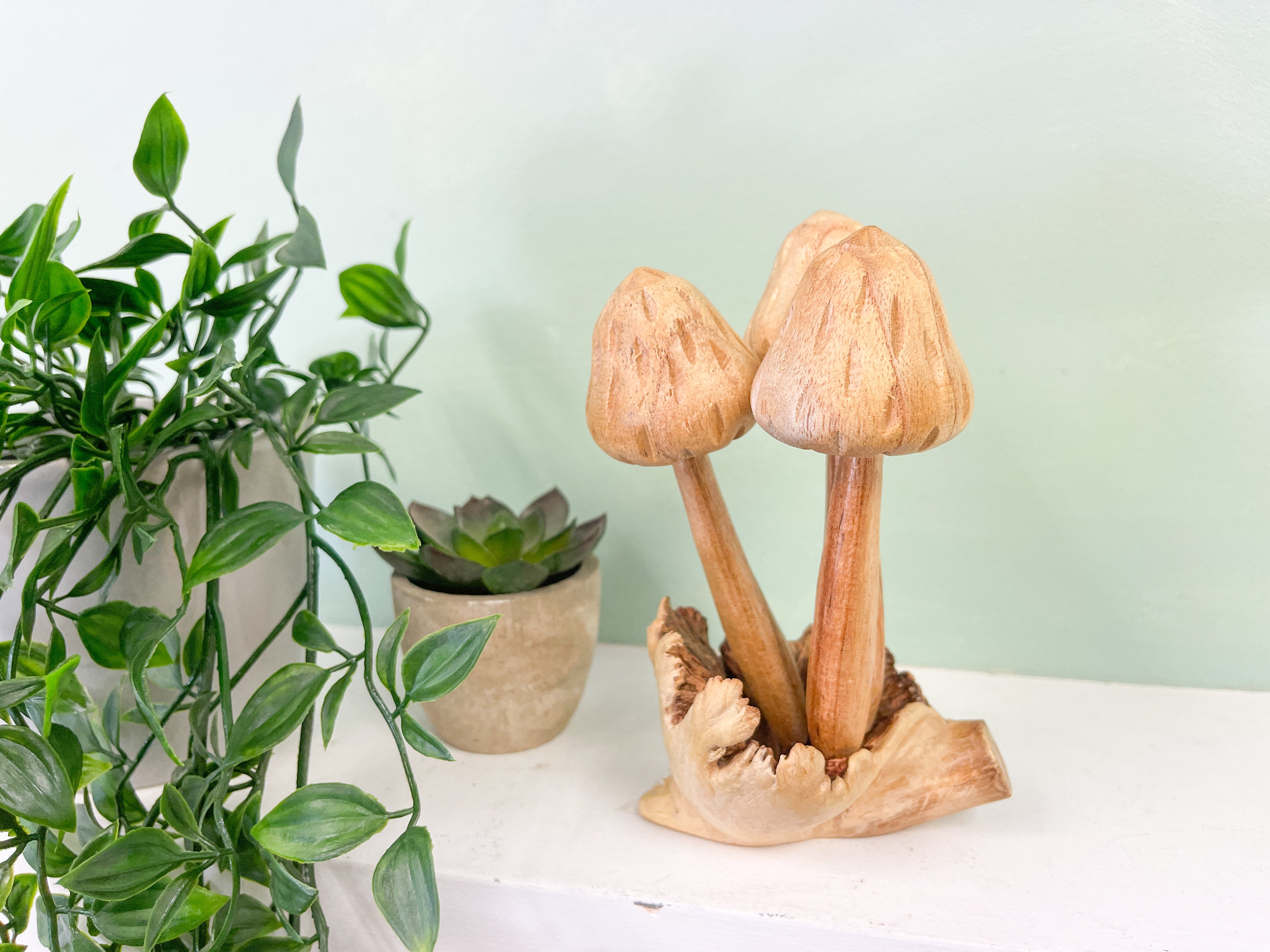 Wooden Morel Mushrooms Group of 3 on Parasite Wood