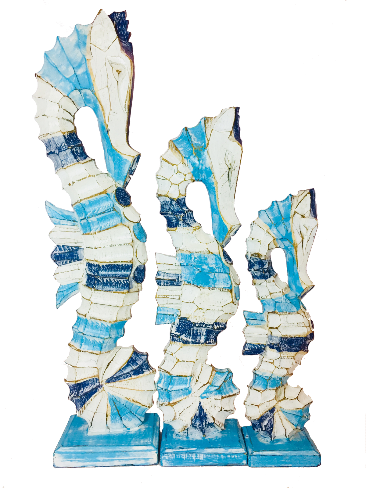 Seahorse Set of Three Large - Blue / White / Turquoise