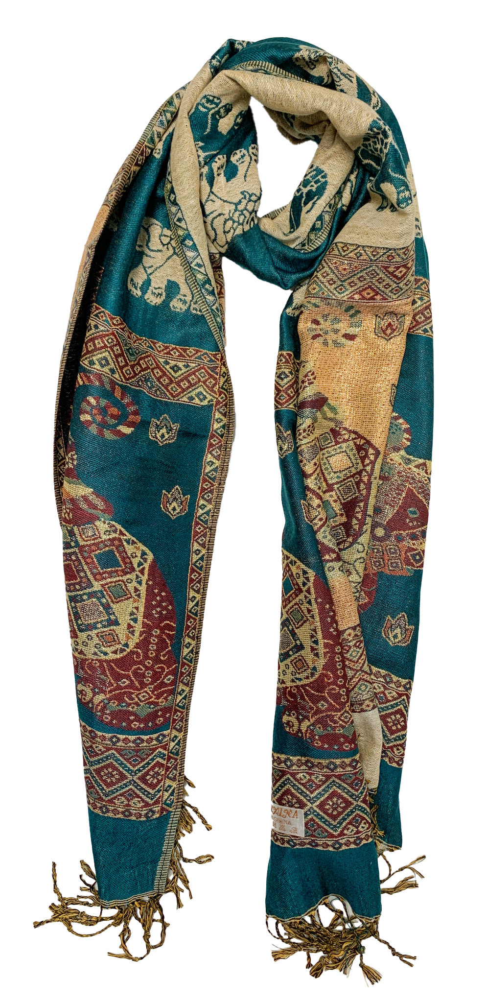 Dark Green and Gold Elephant Cashmere Scarf