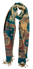 Dark Green and Gold Elephant Cashmere Scarf