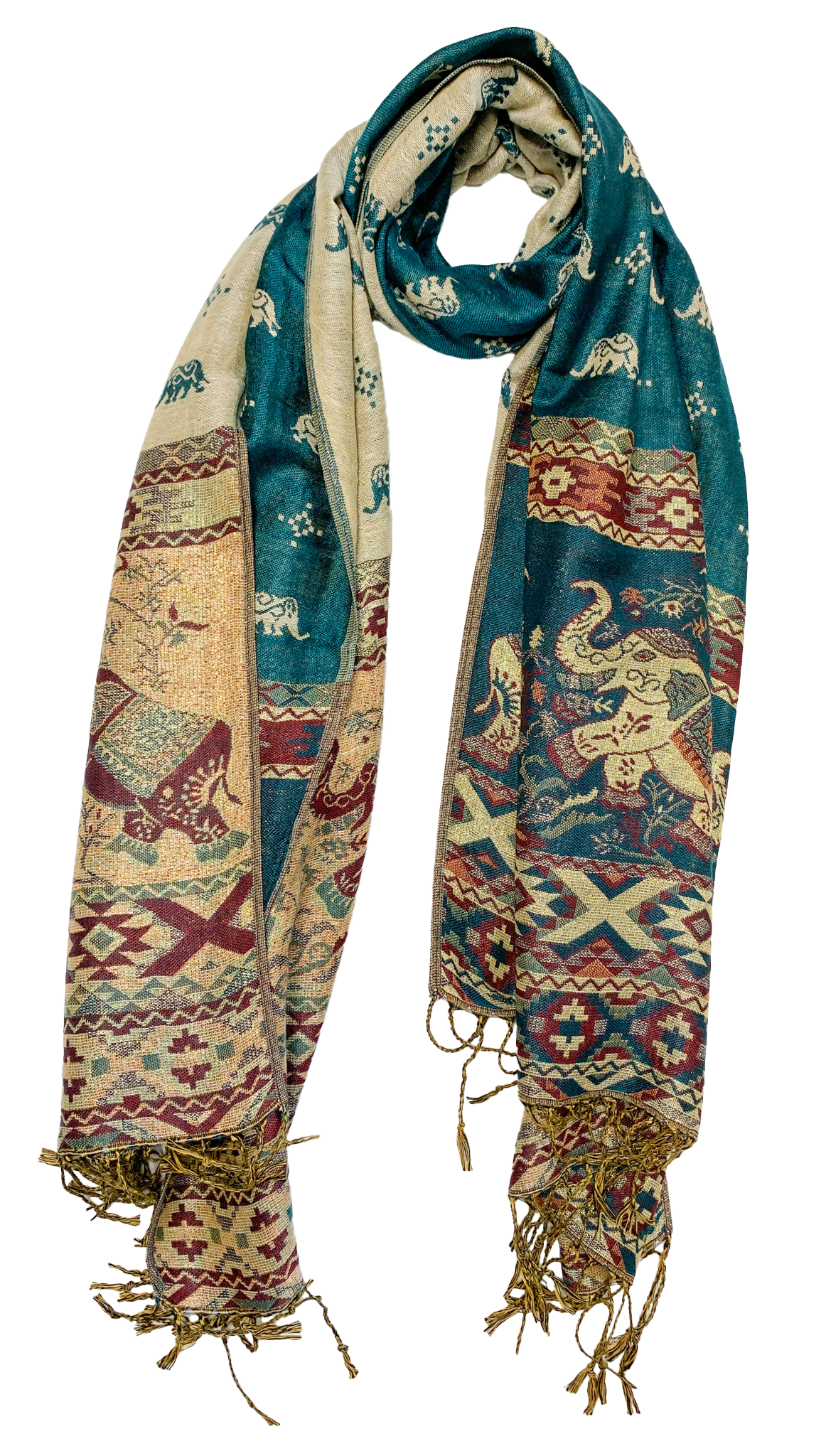 Dark Green and Gold Elephant Cashmere Scarf