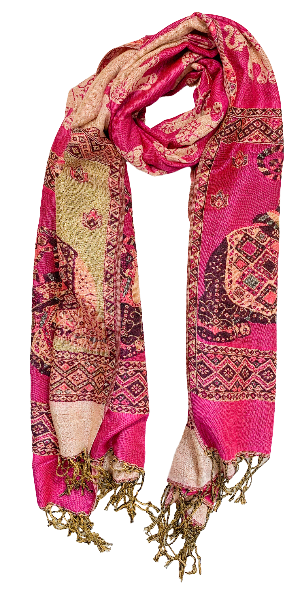 Pink and Gold Elephant Cashmere Scarf