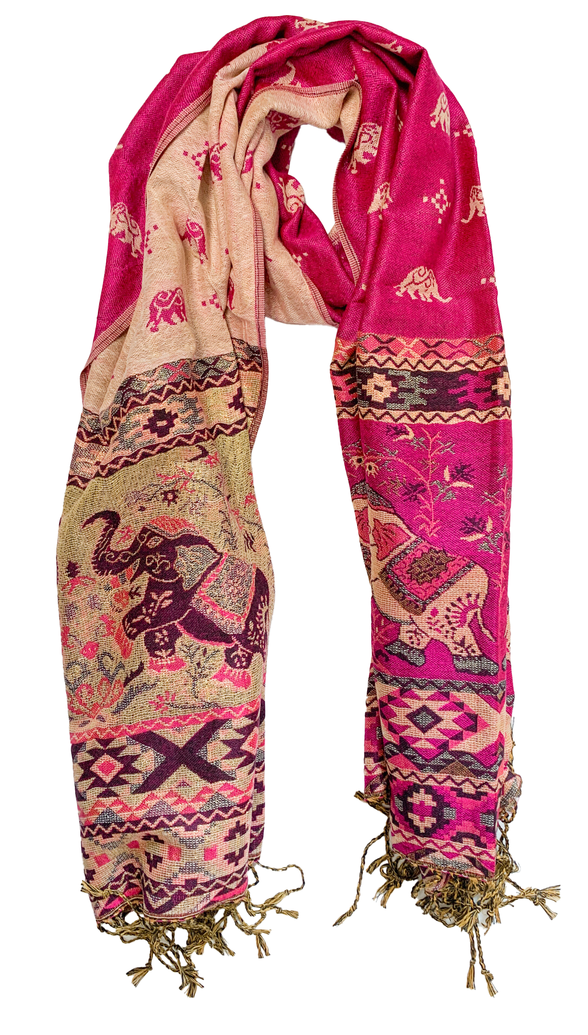 Pink and Gold Elephant Cashmere Scarf
