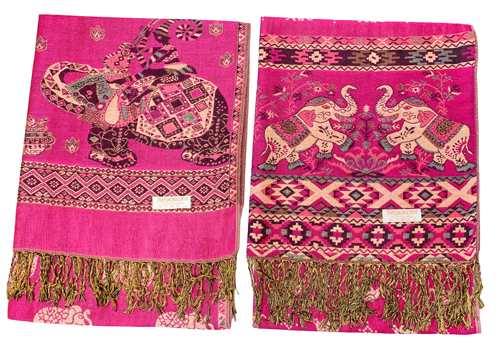 Pink and Gold Elephant Cashmere Scarf