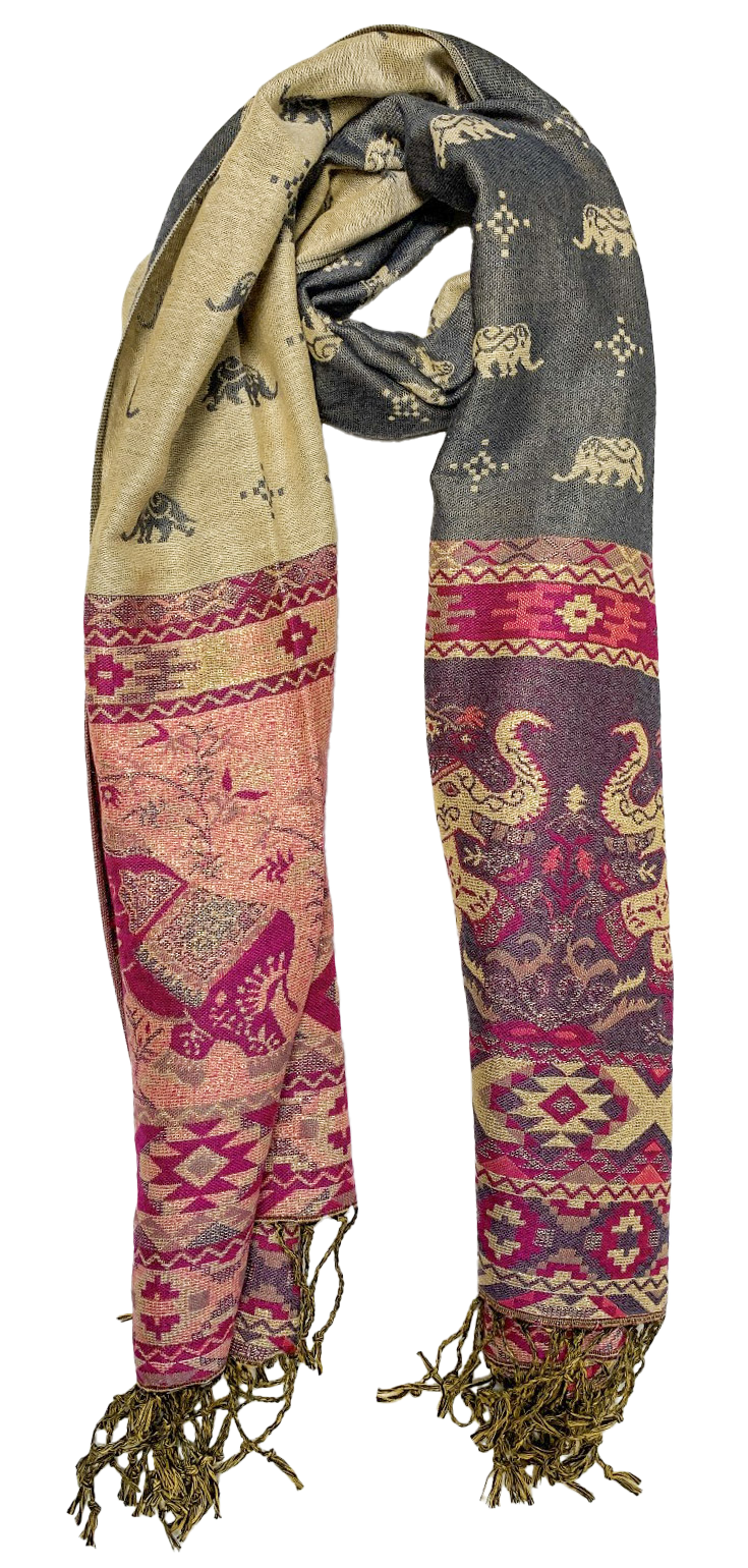 Pink and Grey Elephant Cashmere Scarf