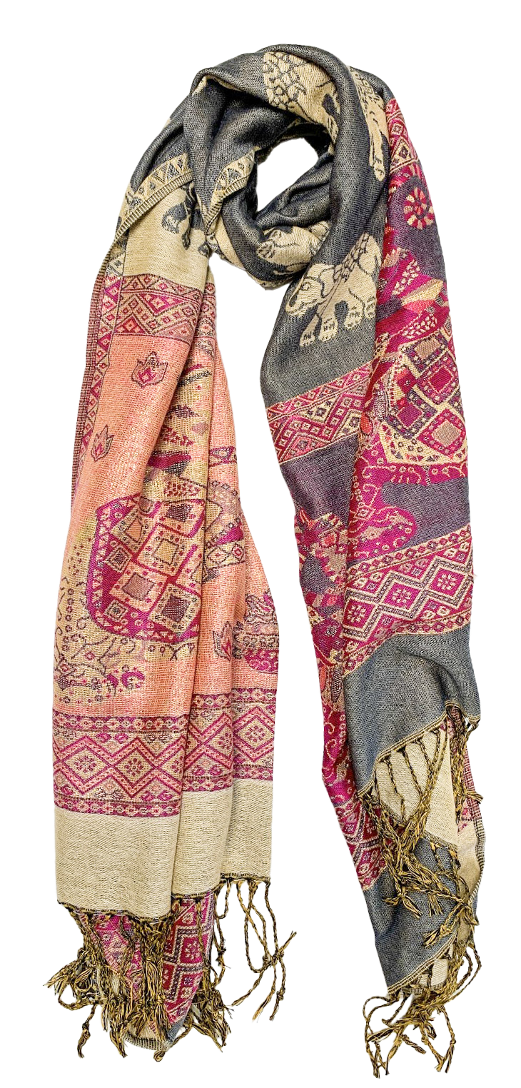 Pink and Grey Elephant Cashmere Scarf