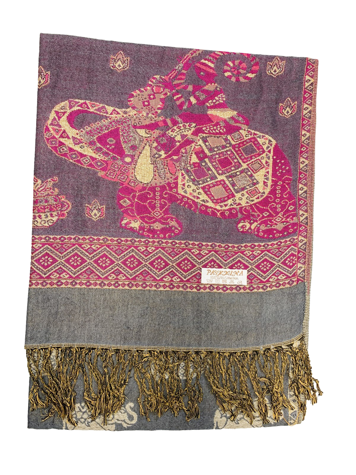 Pink and Grey Elephant Cashmere Scarf