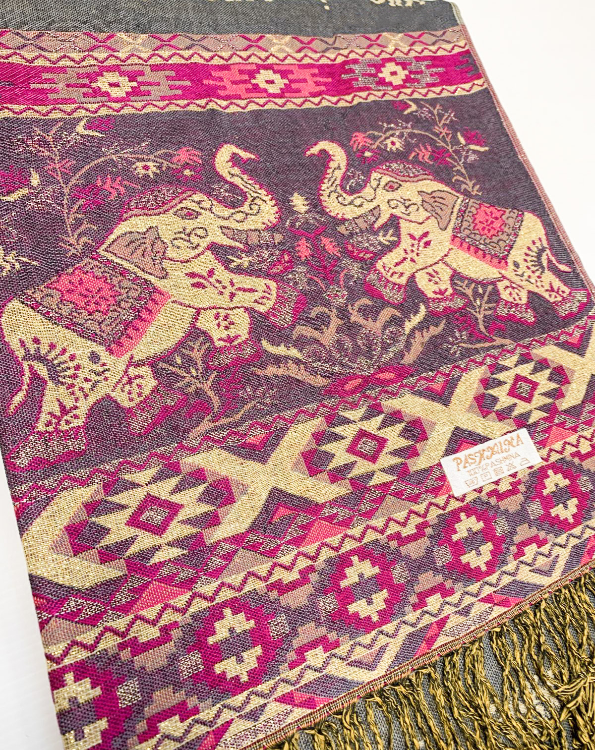 Pink and Grey Elephant Cashmere Scarf