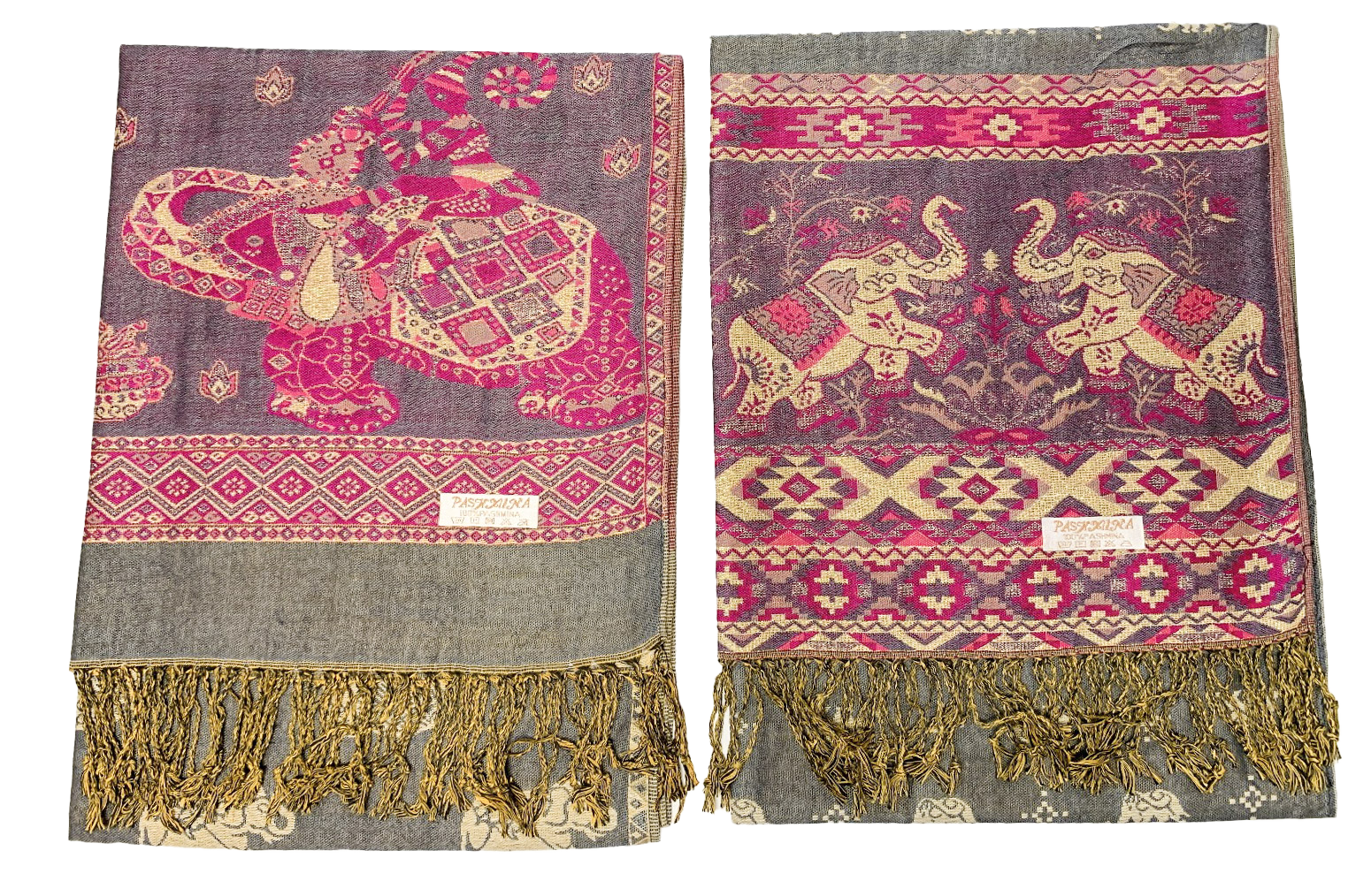 Pink and Grey Elephant Cashmere Scarf