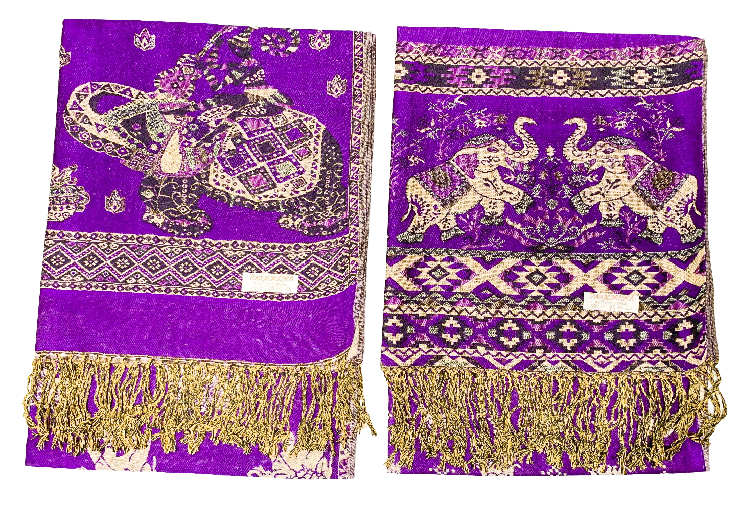 Purple and Gold Elephant Cashmere Scarf