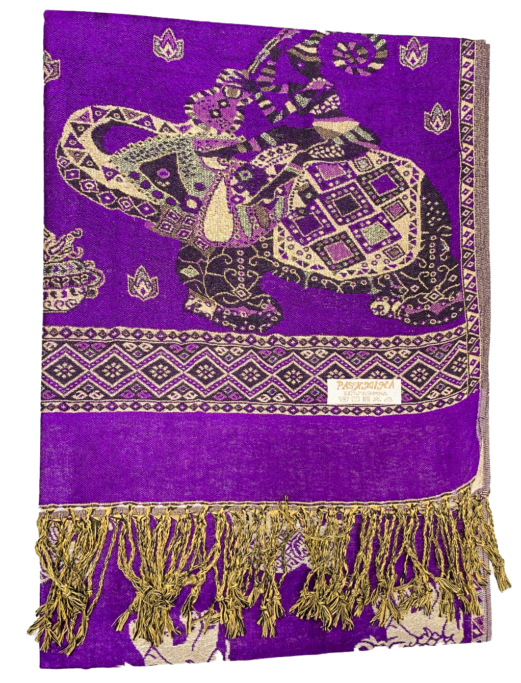 Purple and Gold Elephant Cashmere Scarf