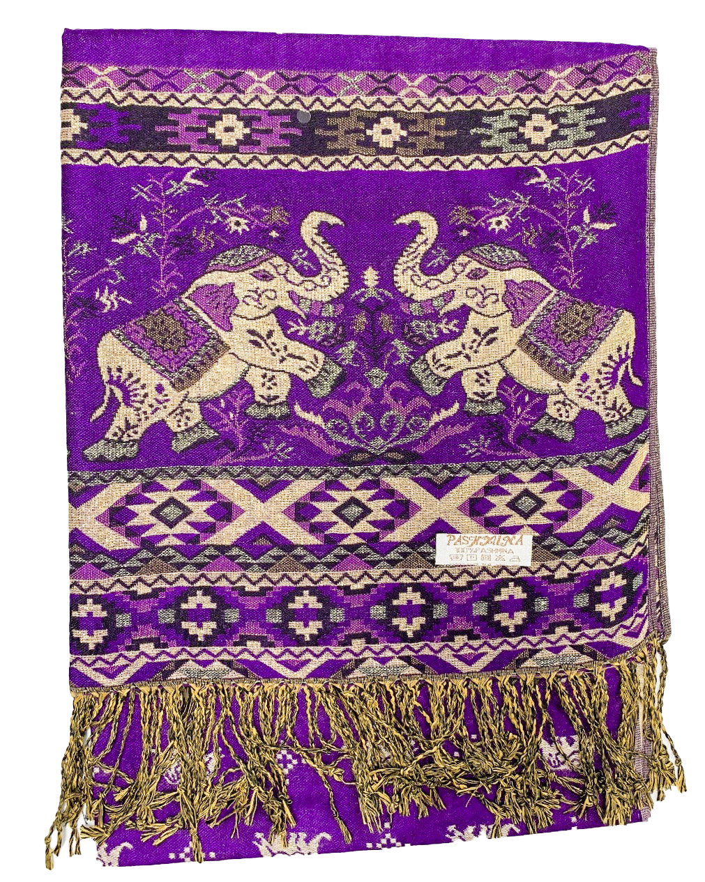 Purple and Gold Elephant Cashmere Scarf