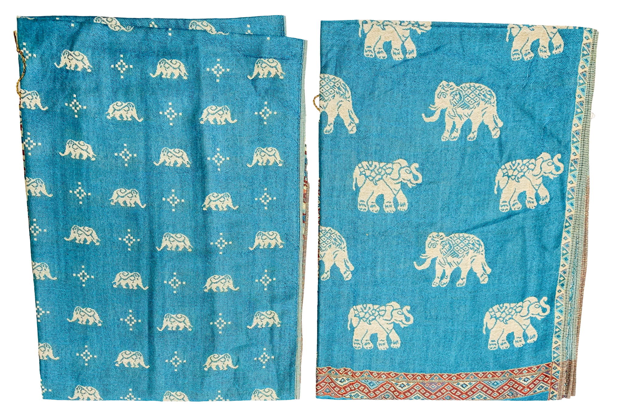 Turquoise and Gold Elephant Cashmere Scarf