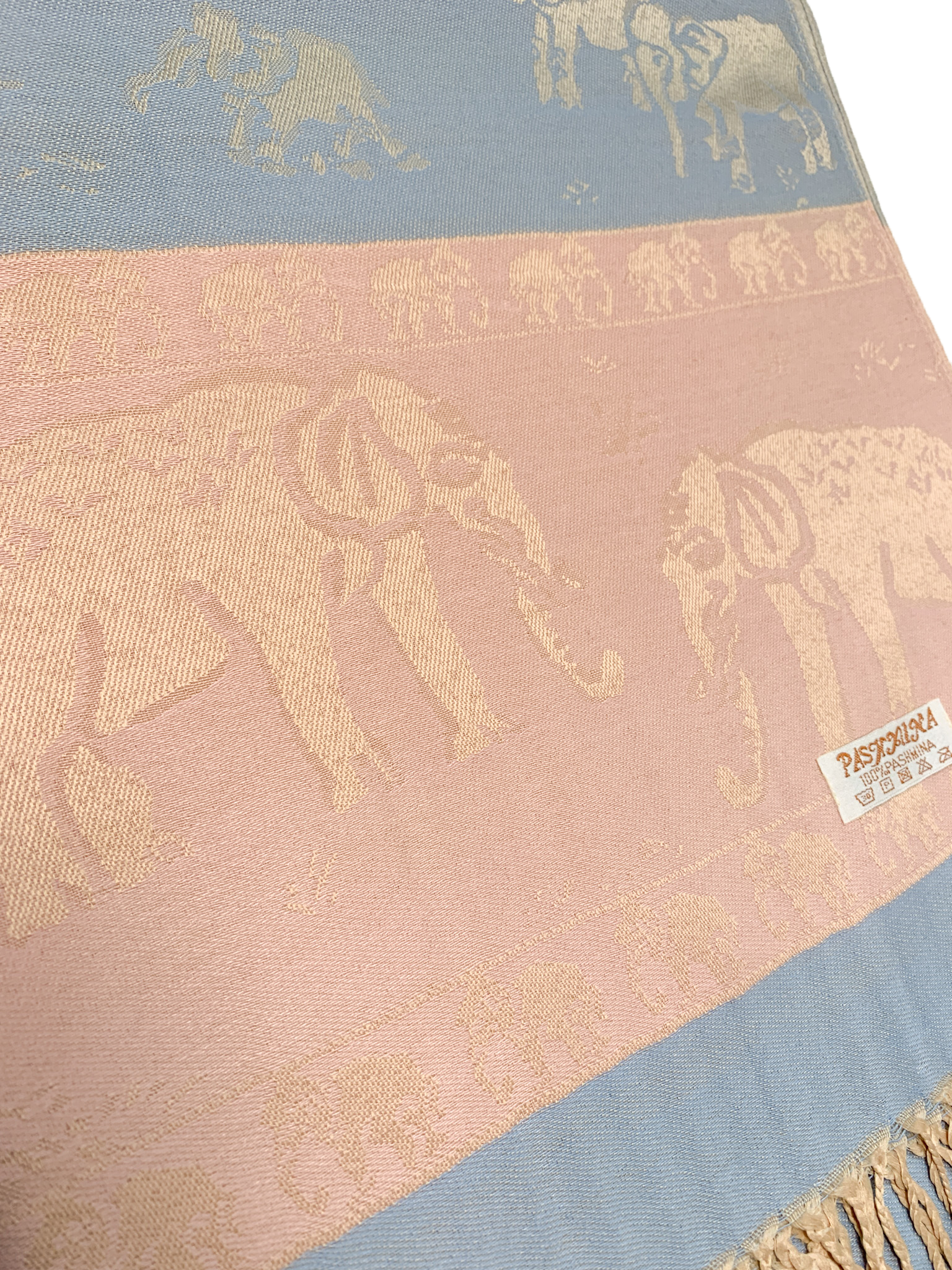 Blue and Pink Pastel Elephant Cashmere Scarf