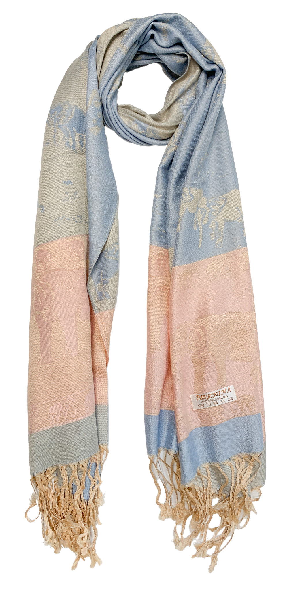 Blue and Pink Pastel Elephant Cashmere Scarf