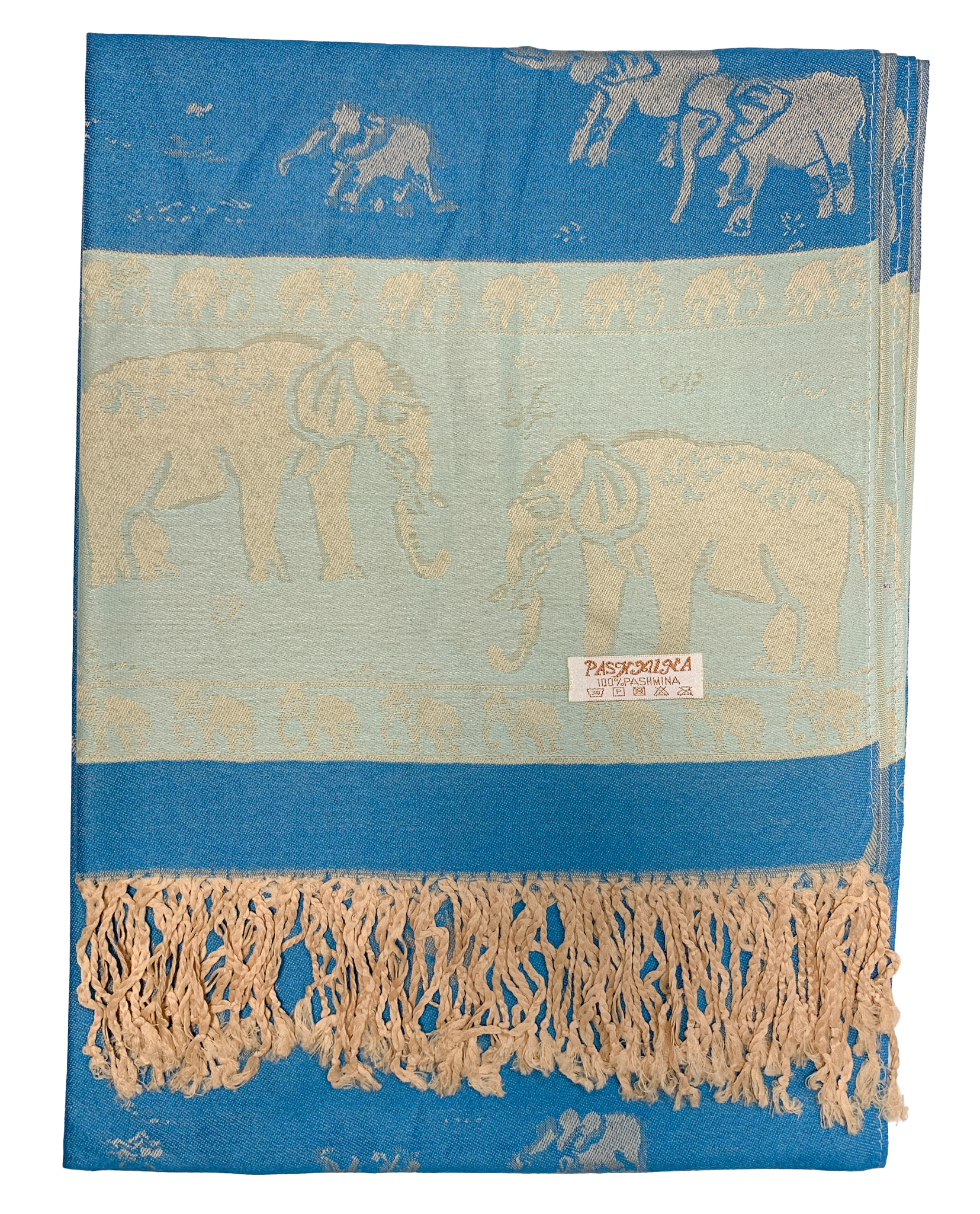 Blue and Turquoise Pastel Elephant Cashmere Scarf