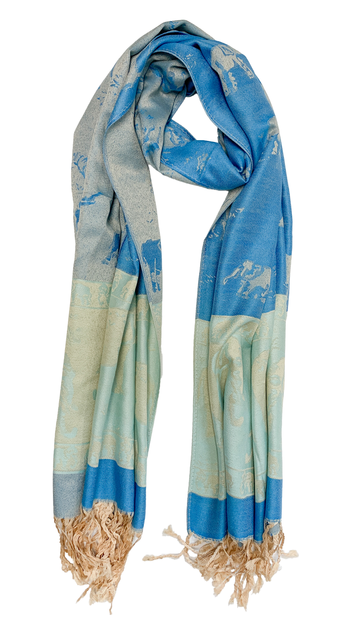 Blue and Turquoise Pastel Elephant Cashmere Scarf