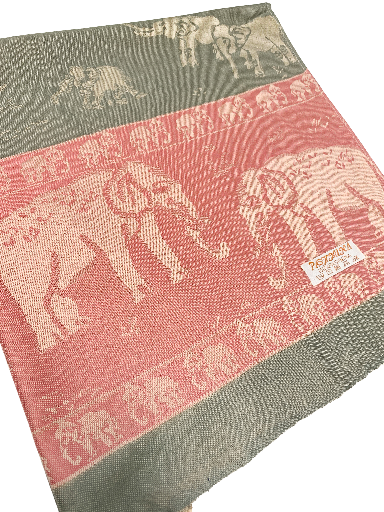 Grey and Pink Pastel Elephant Cashmere Scarf