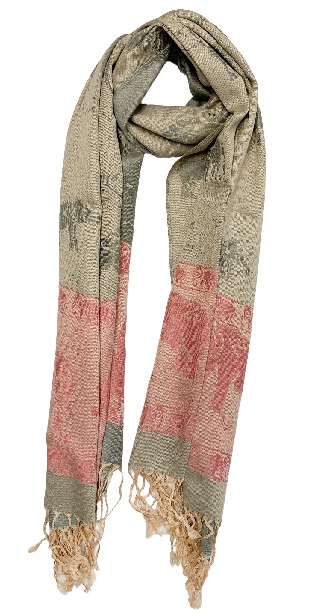 Grey and Pink Pastel Elephant Cashmere Scarf