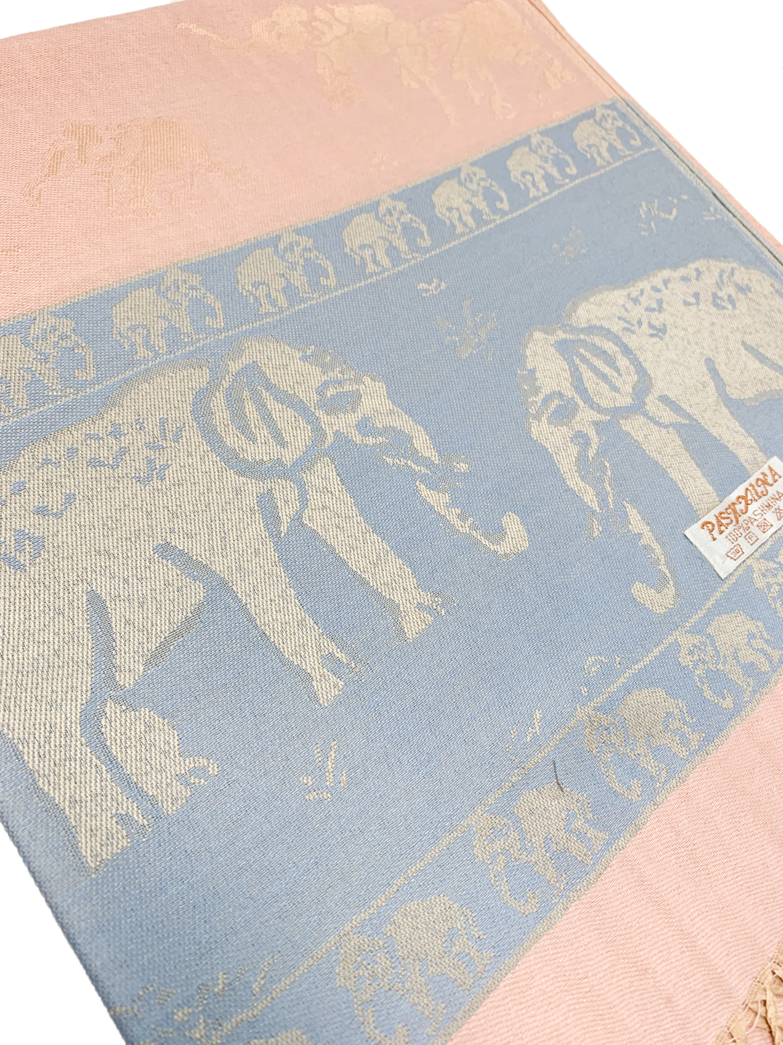 Pink and Blue Pastel Elephant Cashmere Scarf