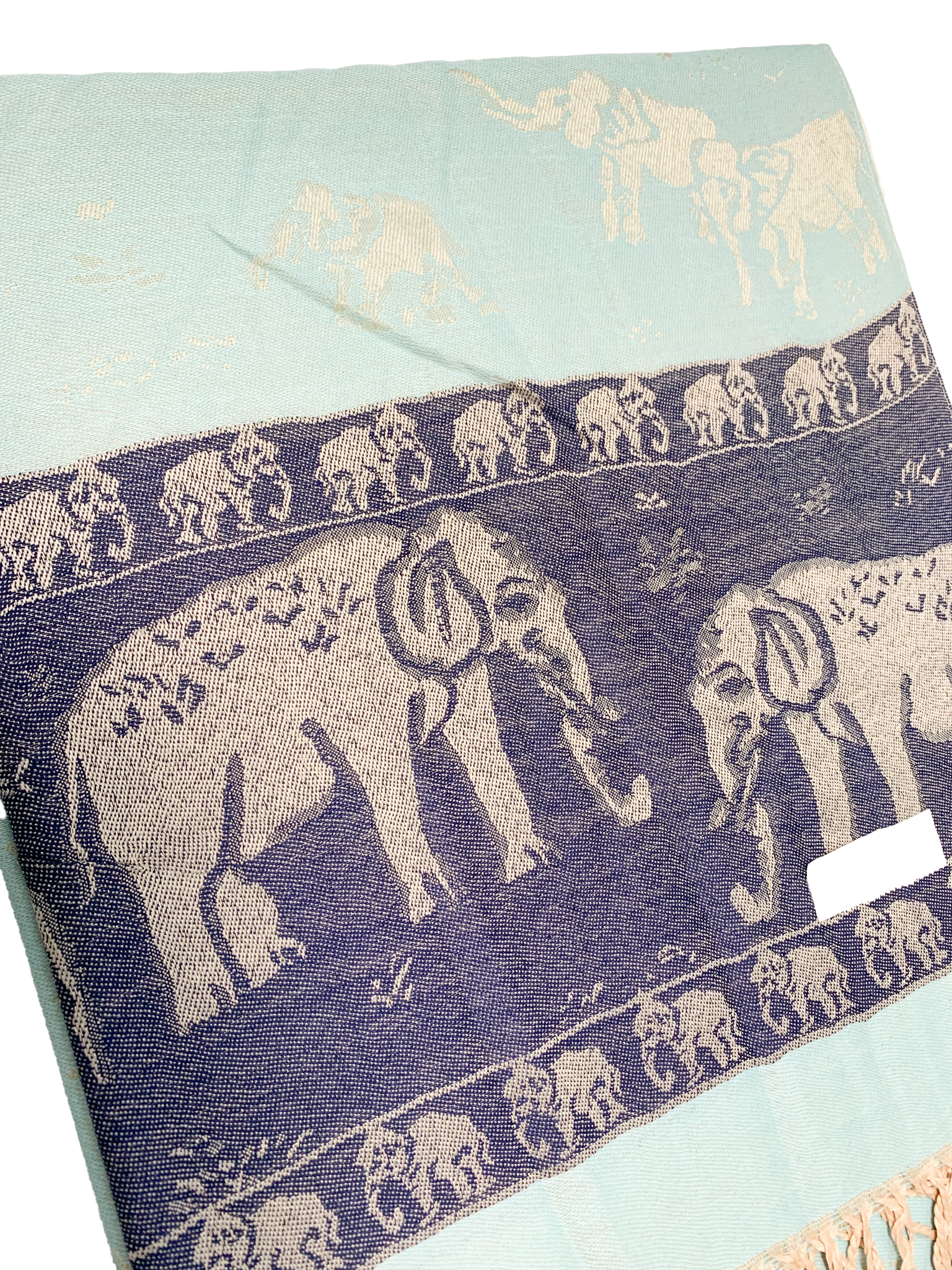 Turquoise and Dark Blue Pastel Elephant Cashmere Scarf