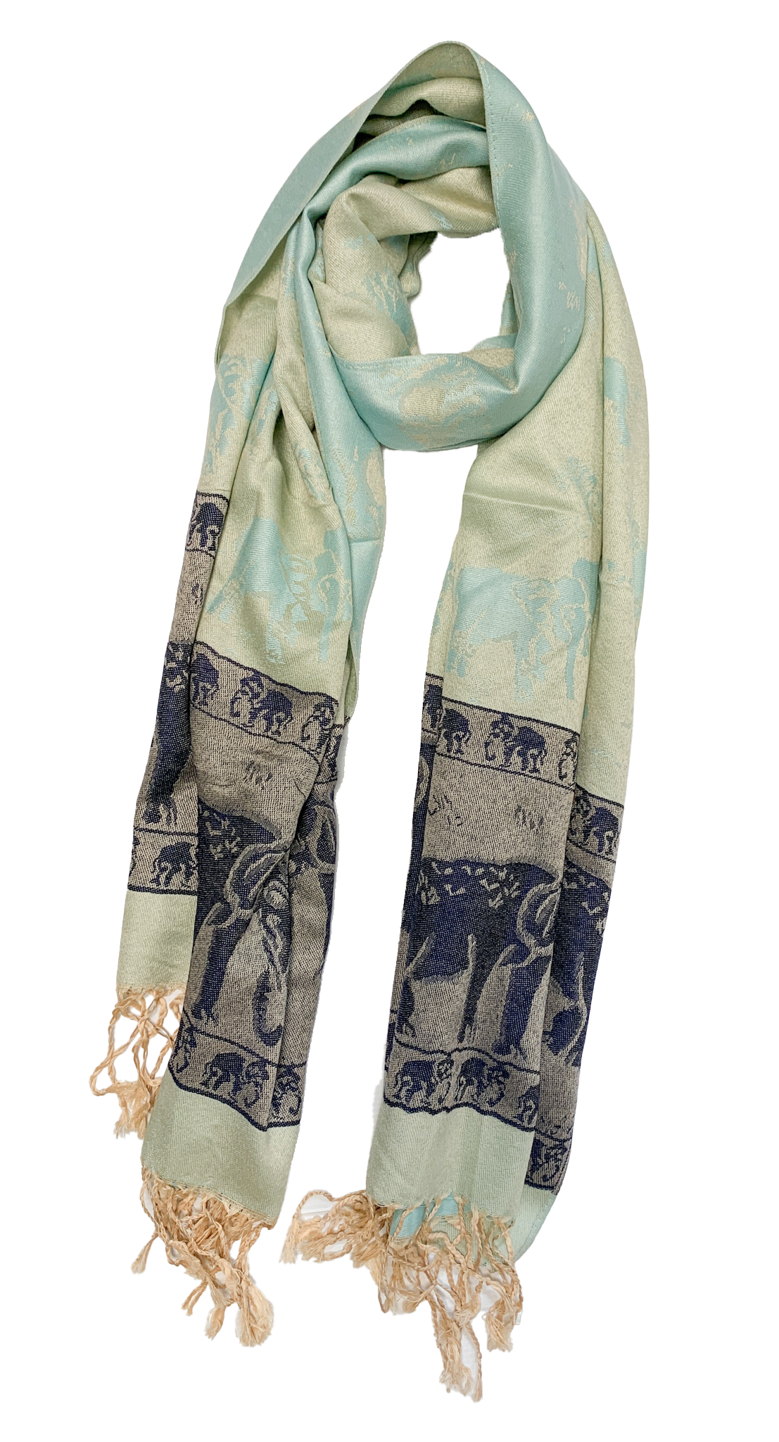 Turquoise and Dark Blue Pastel Elephant Cashmere Scarf