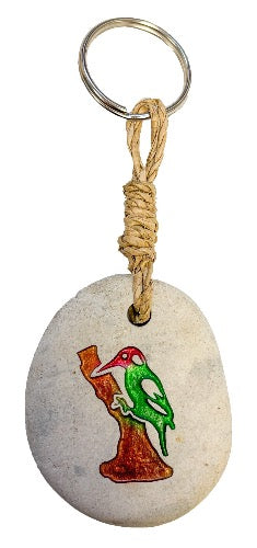 Engraved Stone Keyring - Woodpecker