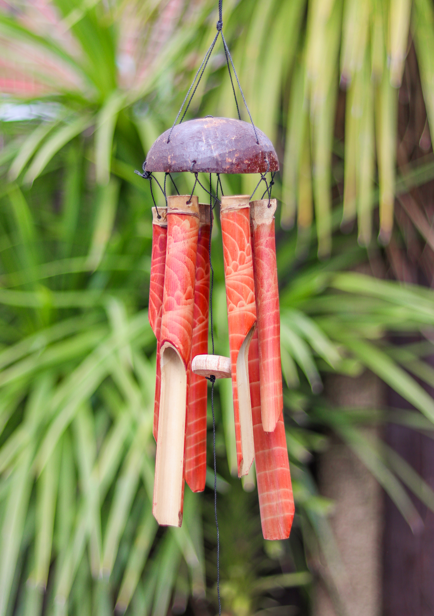 Red Bamboo and Coconut Shell Wind Chime