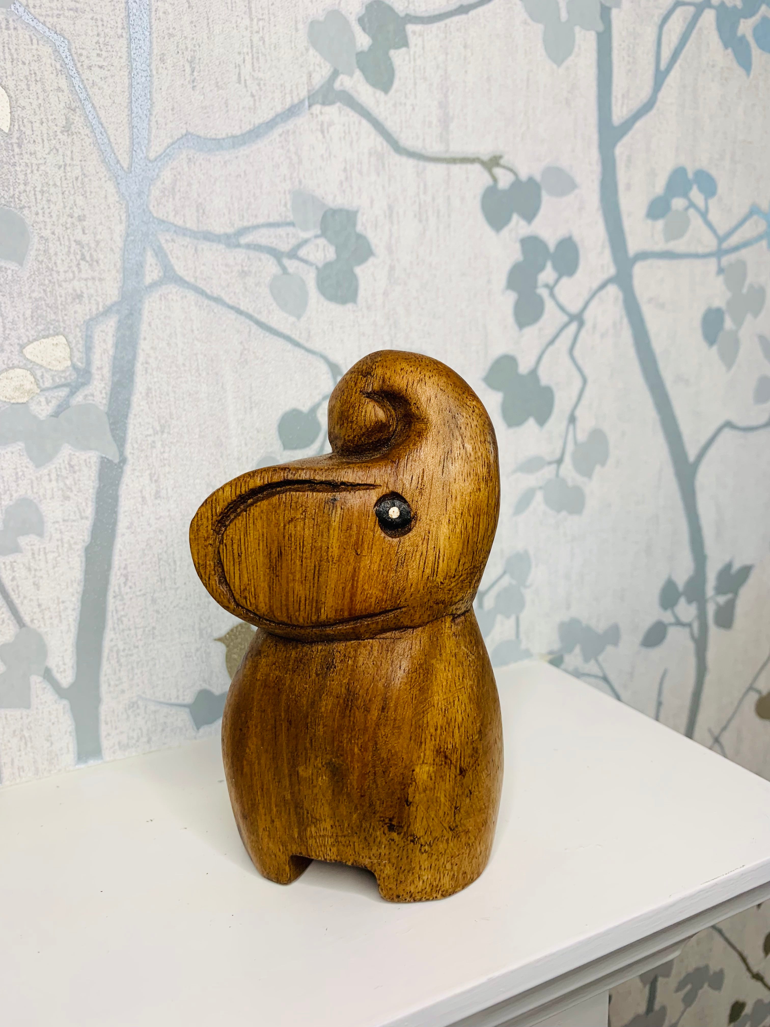 Wooden Modern Elephant Trunk Up Statue