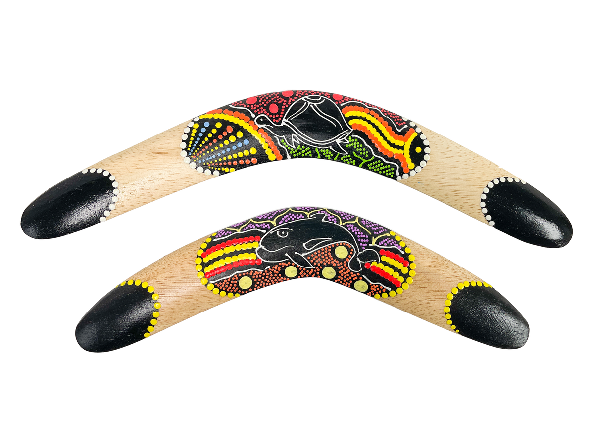 Wooden Boomerang - Dot-painted Animal Multicoloured - Two Sizes