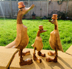 Bamboo Root Ducks with Boots and Hat - Various Sizes