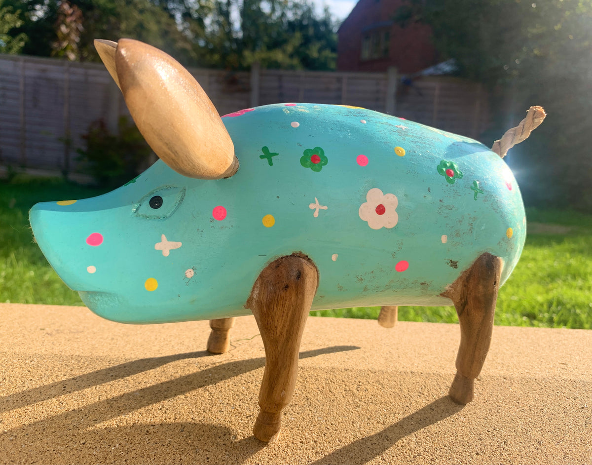 Hand-painted Pig Statue - Bamboo Root