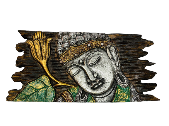 Wooden Buddha Plaque Silver - Various Sizes