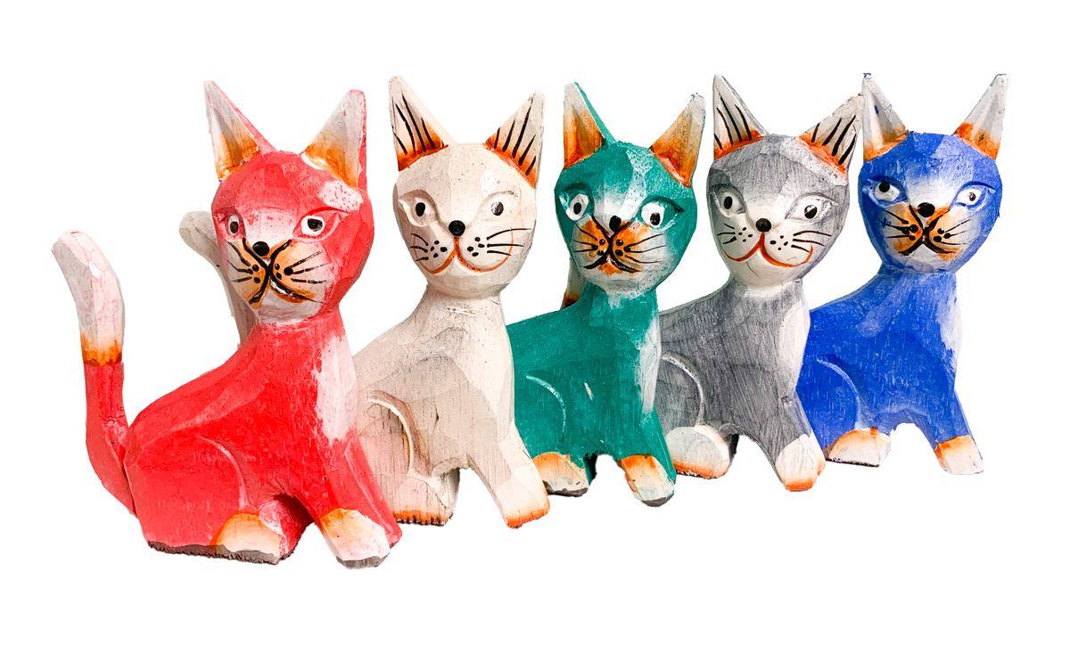 Wooden Painted Sitting Cat - Various Colours