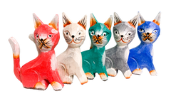 Wooden Painted Sitting Cat - Various Colours